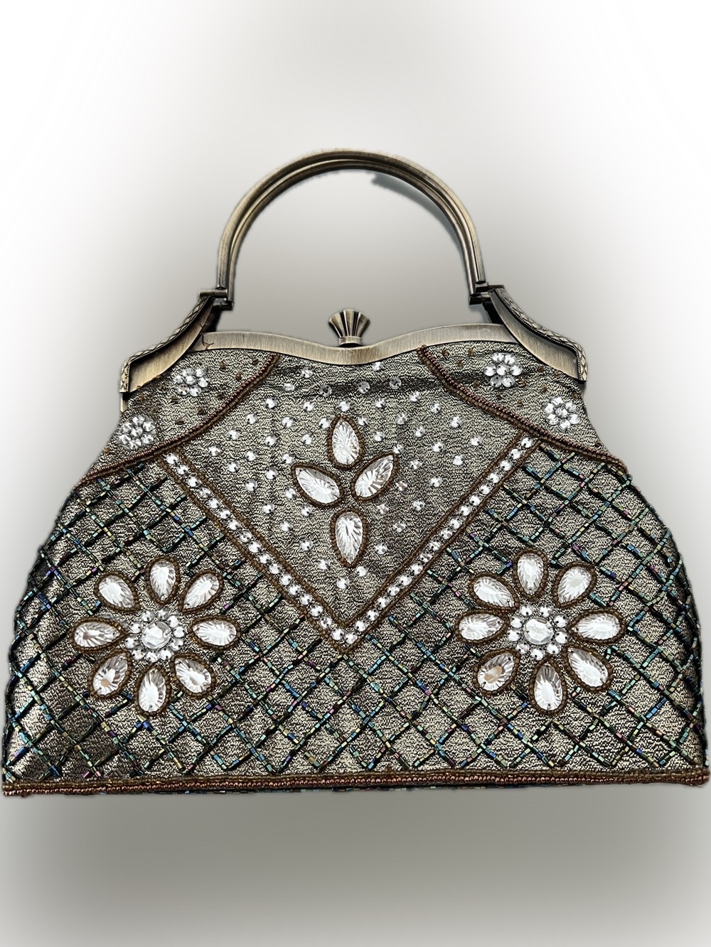 👛Vintage Style Beaded Gold Gatsby Evening Clutch Rhinestone Flapper Bag